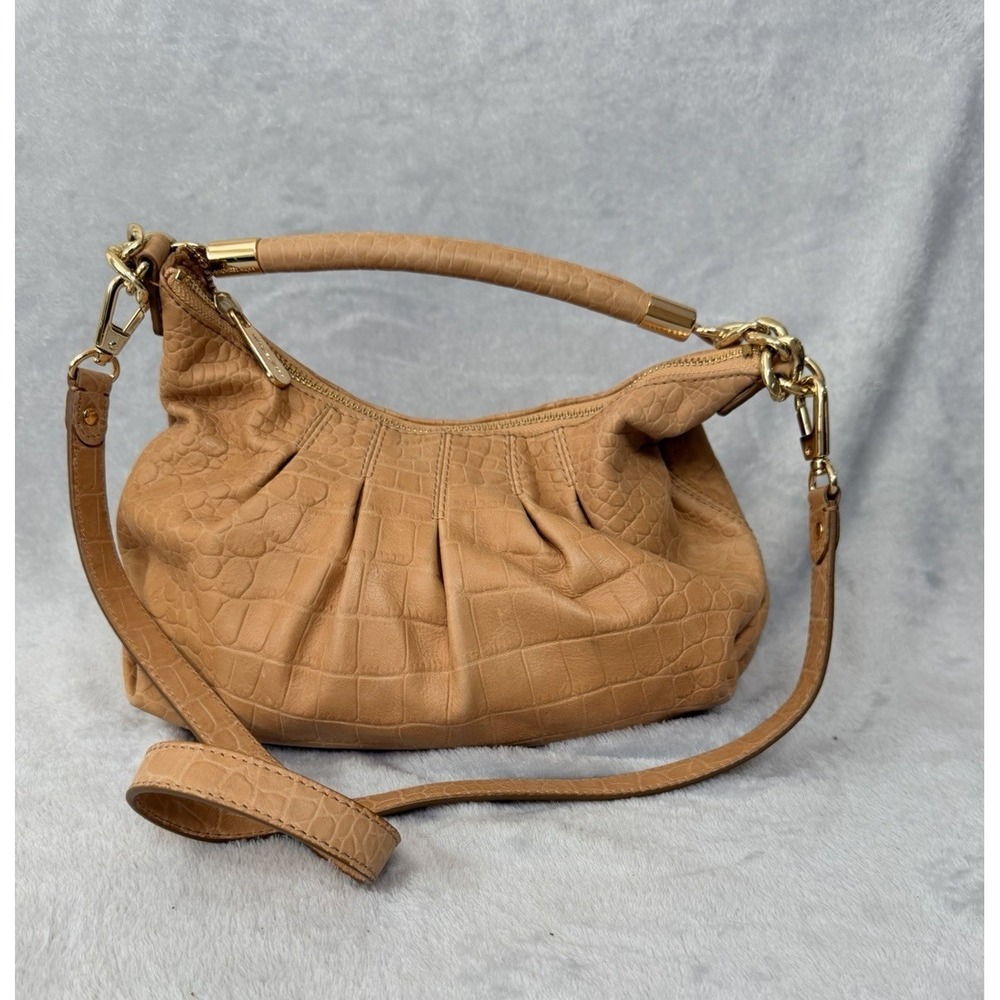 Michael Kors Croc Embossed Shoulder Bag Zip Gold Hardware MK Purse Crossbody